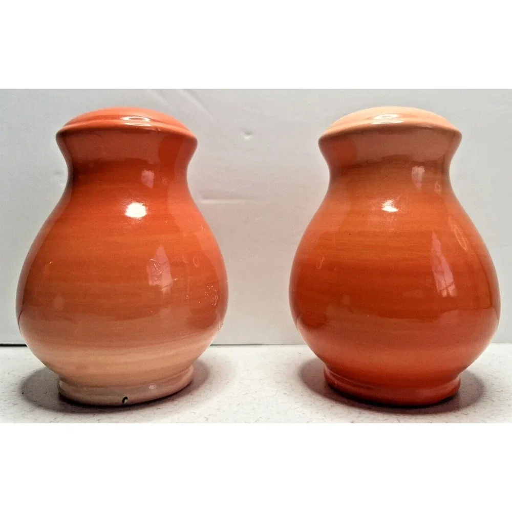 Salt and Pepper Shakers with Stoppers in Orange Ceramic Granny core Cottage core